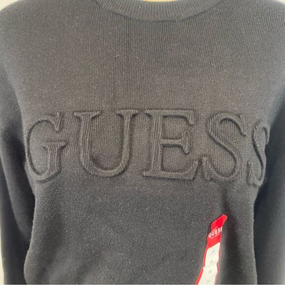 Guess Men’s Astero jet black front logo crewneck sweater size medium NWT - Picture 8 of 12